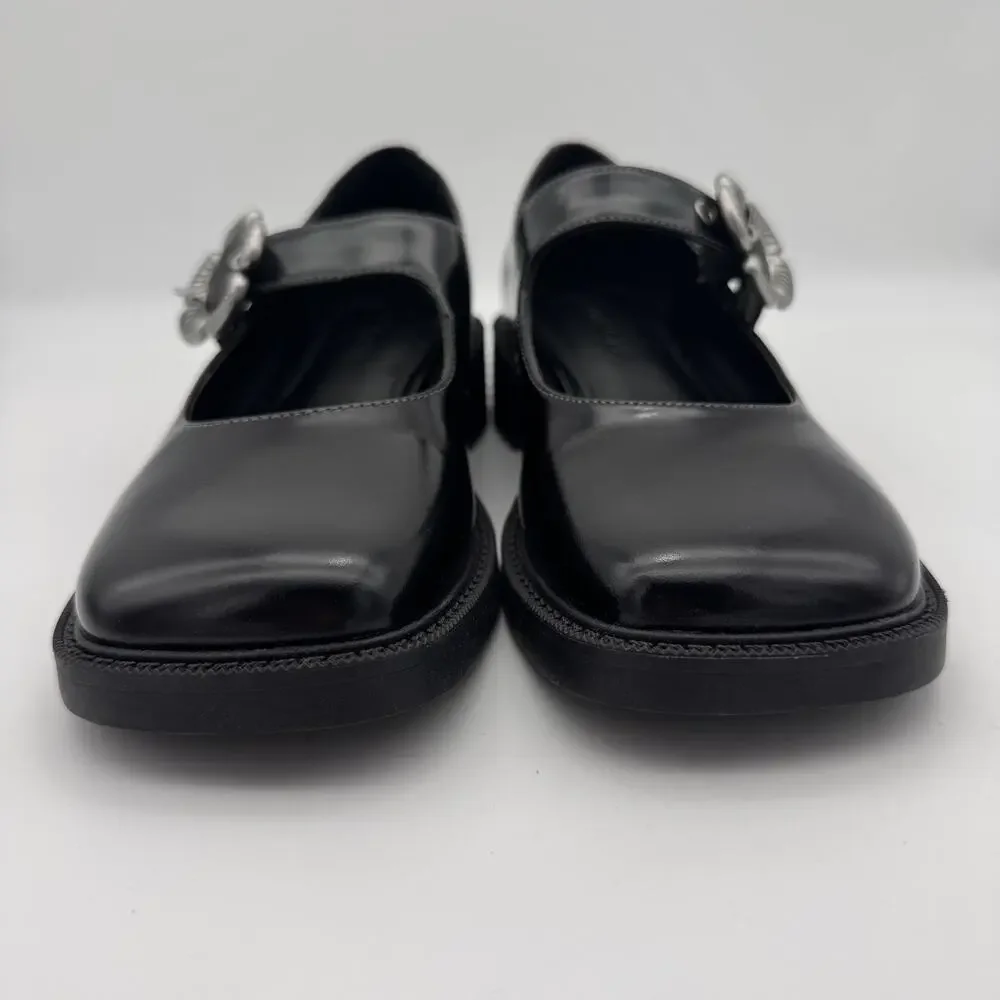 Coach Tea Rose Mary Jane Flats Womens size 7.5 Patent Leather Black Buckle Shoes